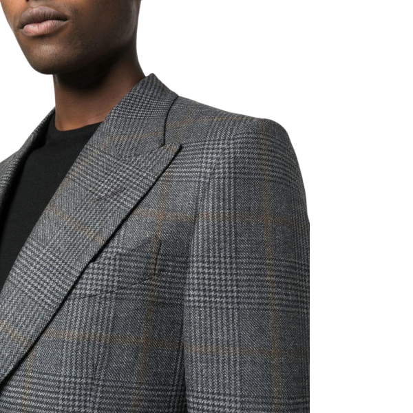 Veste blazer TOM FORD Prince de Galles laine carreaux gris noir