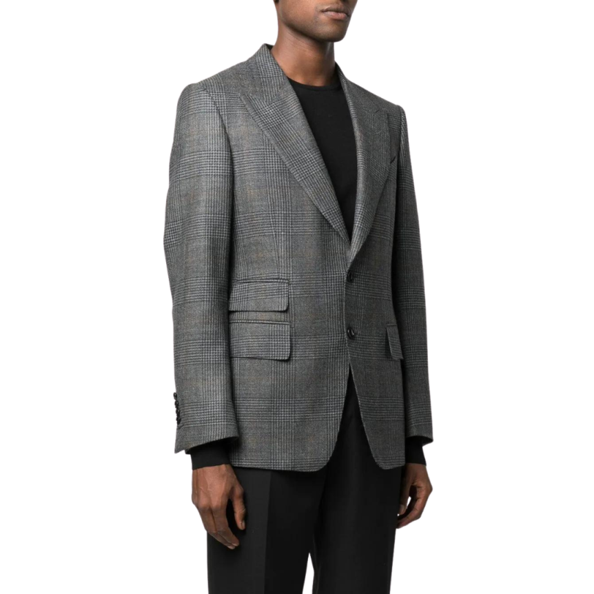Veste blazer TOM FORD Prince de Galles laine carreaux gris noir
