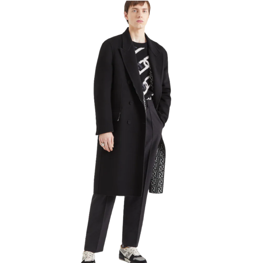 Manteau croisé réversible FENDI laine noire FF Noir blanc