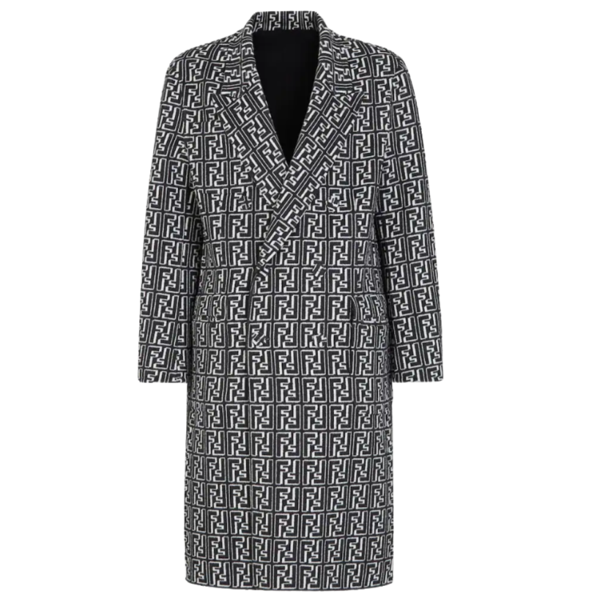 Manteau croisé réversible FENDI laine noire FF Noir blanc
