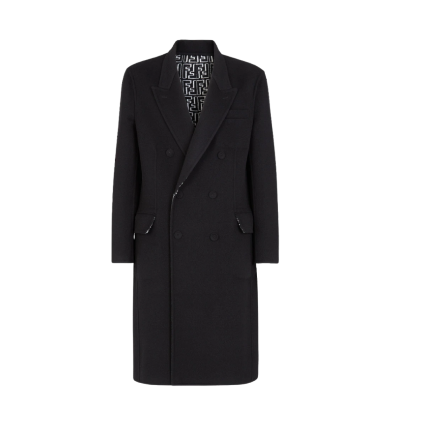 Manteau croisé réversible FENDI laine noire FF Noir blanc