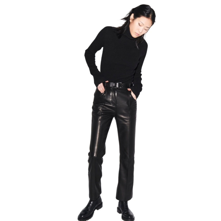 Pantalon BARBARA BUI Bootleg cuir agneau noir