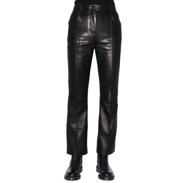 Pantalon BARBARA BUI Bootleg cuir agneau noir