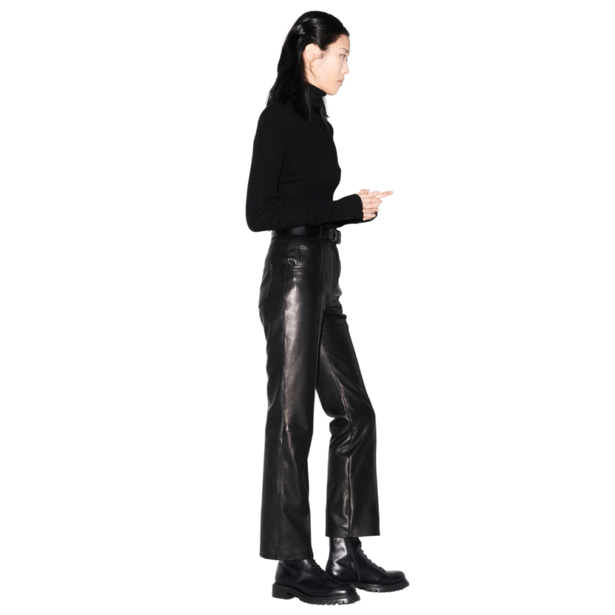 Pantalon BARBARA BUI Bootleg cuir agneau noir