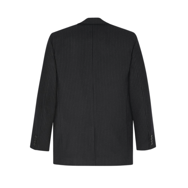 Veste croisée SAINT LAURENT double boutonnage laine noire fines rayures craie