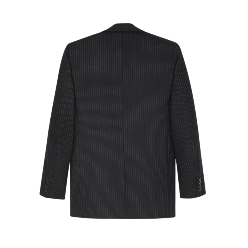 Veste croisée SAINT LAURENT double boutonnage laine noire fines rayures craie