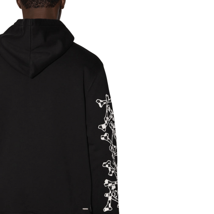 AMIRI Sweat-shirt à capuche coton noir motif os damier blanc