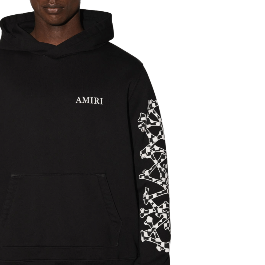 AMIRI Sweat-shirt à capuche coton noir motif os damier blanc