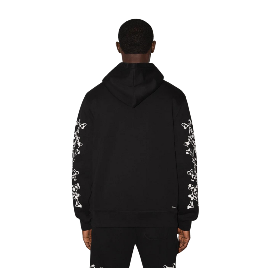 AMIRI Sweat-shirt à capuche coton noir motif os damier blanc