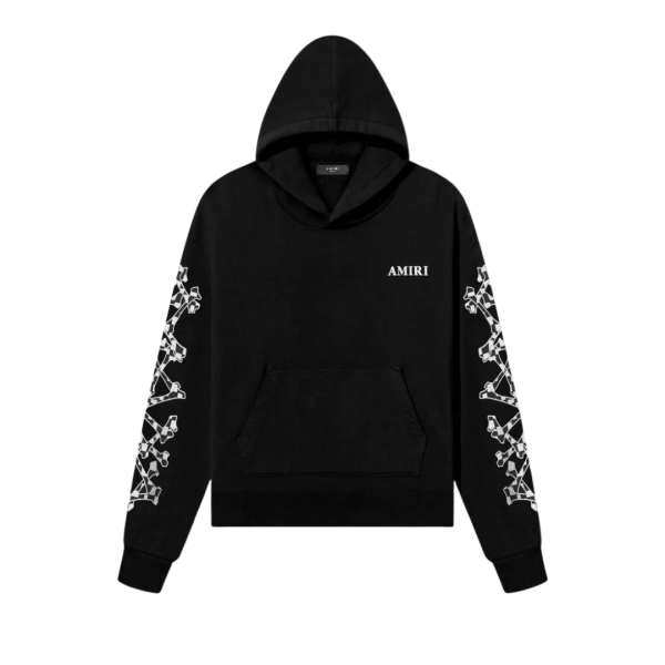 AMIRI Sweat-shirt à capuche coton noir motif os damier blanc