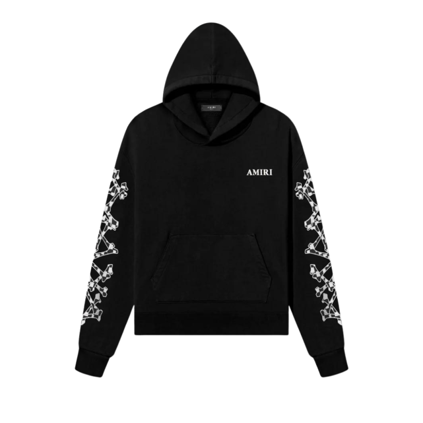 AMIRI Sweat-shirt à capuche coton noir motif os damier blanc