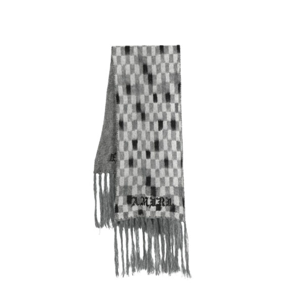 Echarpe AMIRI laine mohair alpaga damier gris noir Franges