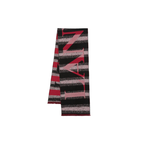 Echarpe LANVIN laine noire logo rouge gris