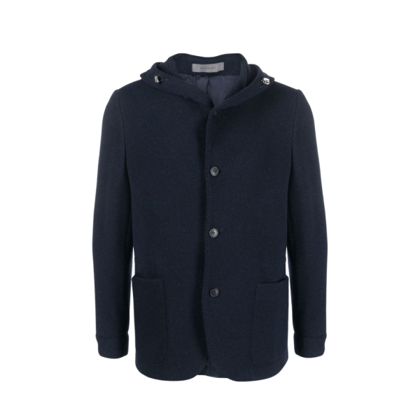 Veste droite CORNELIANI capuche cachemire bleu marine