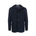 Veste droite capuche cachemire bleu marine