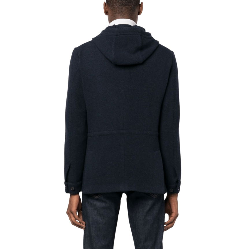 Veste droite CORNELIANI capuche cachemire bleu marine