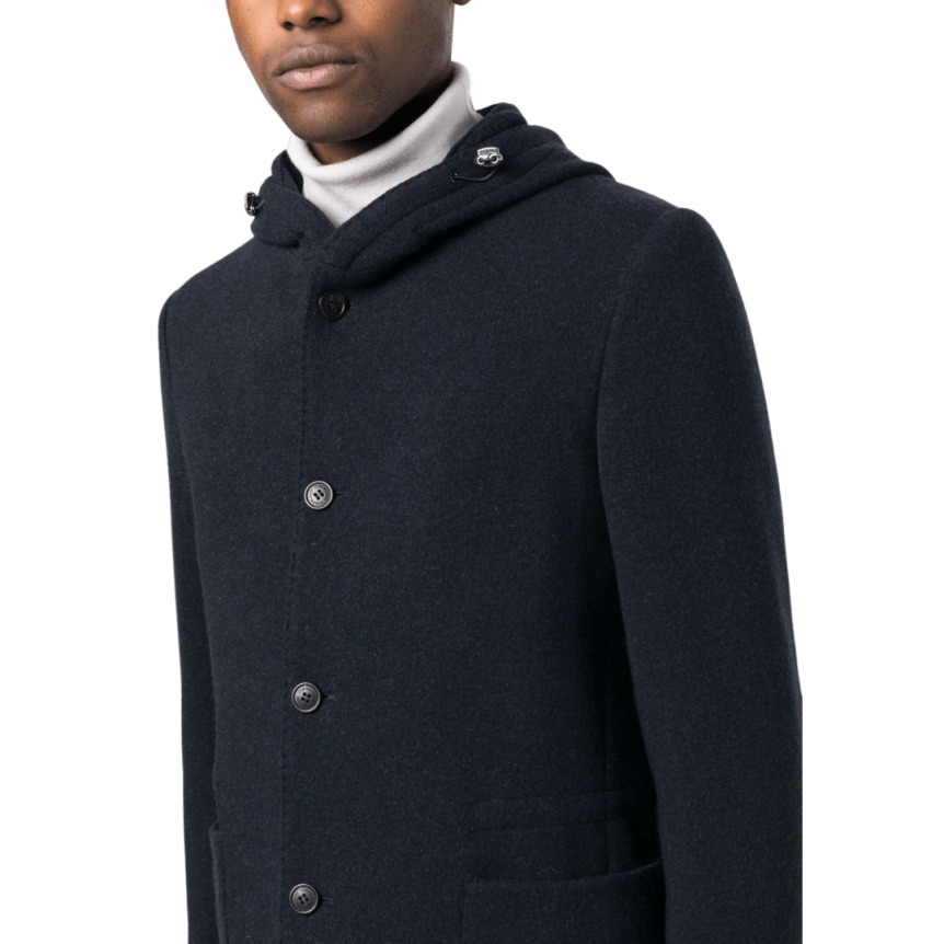 Veste droite CORNELIANI capuche cachemire bleu marine