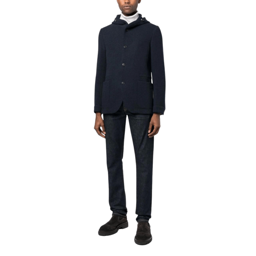 Veste droite CORNELIANI capuche cachemire bleu marine