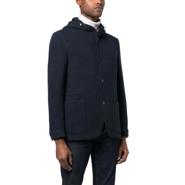 Veste droite CORNELIANI capuche cachemire bleu marine