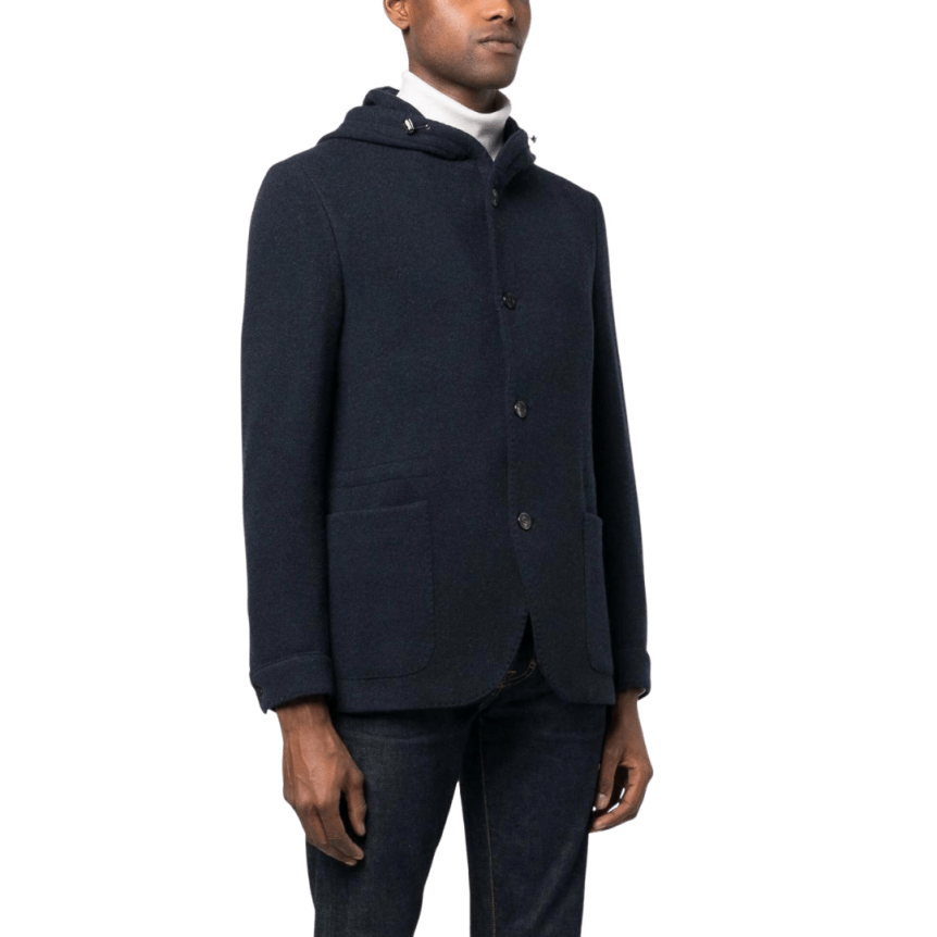 Veste droite CORNELIANI capuche cachemire bleu marine