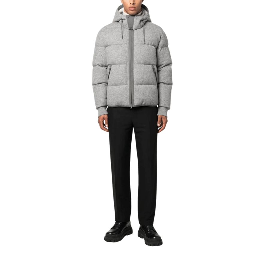 Doudoune ZEGNA blouson matelassé à capuche Oasi Cashmere flanelle grise