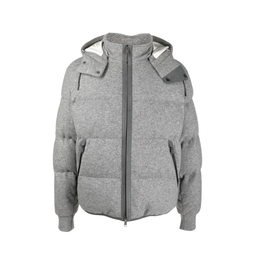Doudoune ZEGNA blouson matelassé à capuche Oasi Cashmere flanelle grise