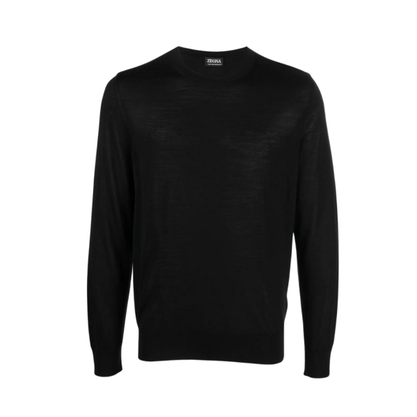 Pull col rond ZEGNA maille fine laine noire