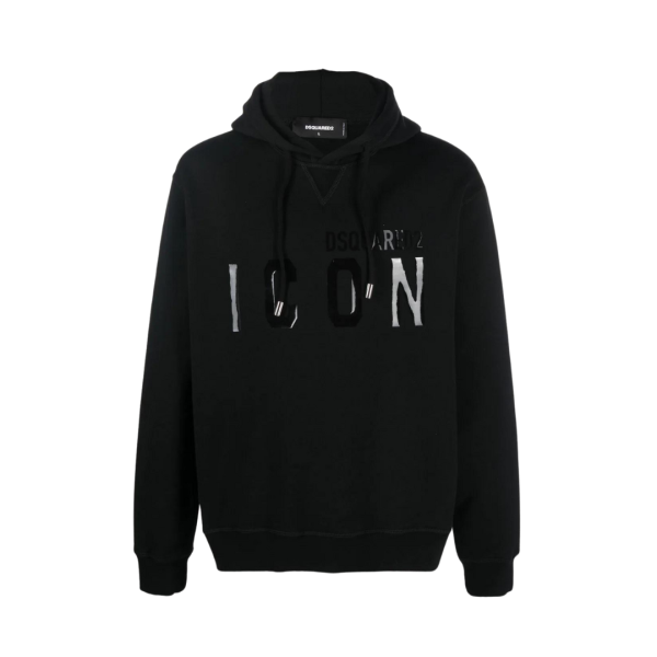 Hoodie en coton noir à logo ICON vernis