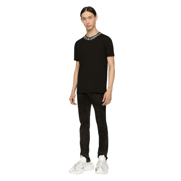 Jean DOLCE & GABBANA skinny denim stretch noir effet marbré