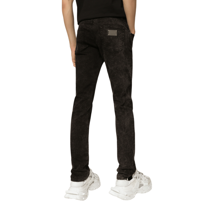 Jean DOLCE & GABBANA skinny denim stretch noir effet marbré