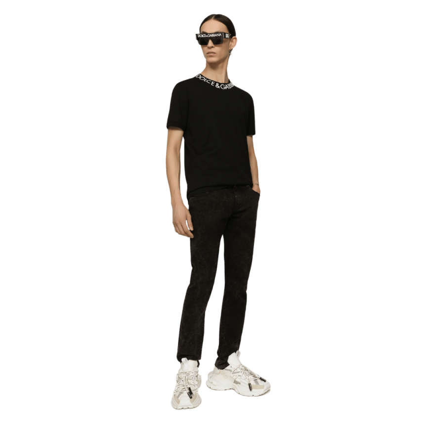 Jean DOLCE & GABBANA skinny denim stretch noir effet marbré