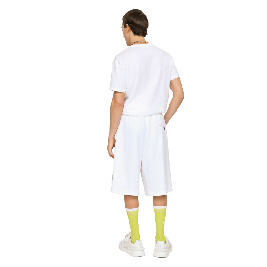 Short jogging DOLCE & GABBANA jersey coton blanc imprimé hawaïen fleurs broderie DG