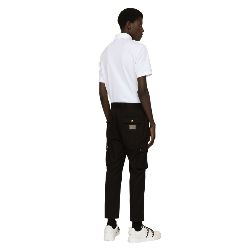 Polo DOLCE & GABBANA manches courtes coton pique blanc logo plaque métal