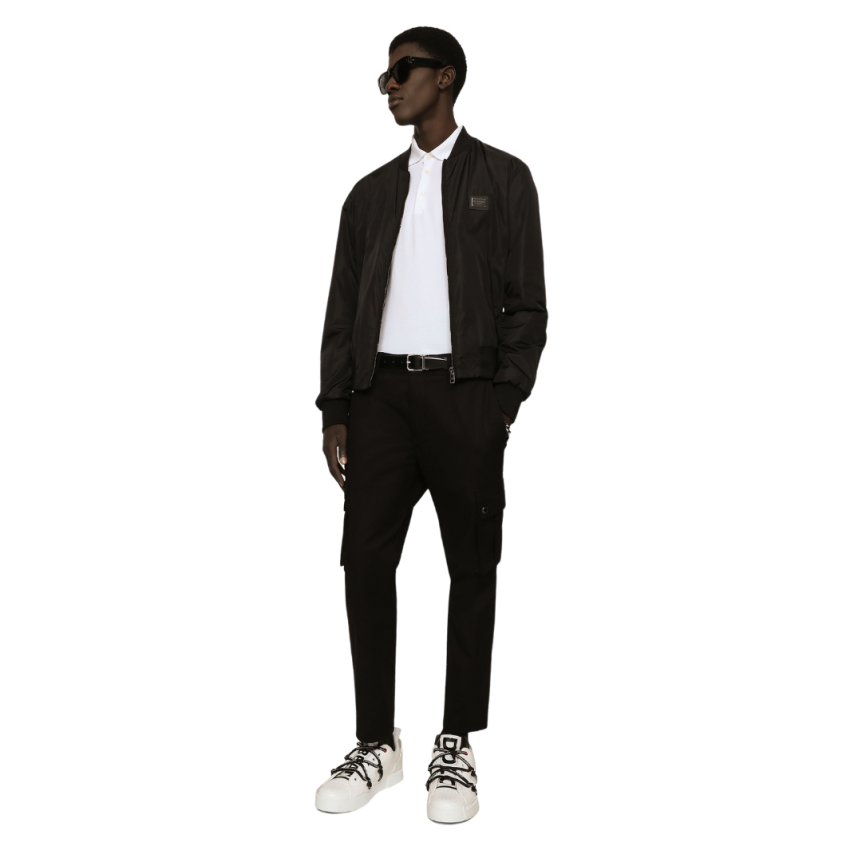 Polo DOLCE & GABBANA manches courtes coton pique blanc logo plaque métal