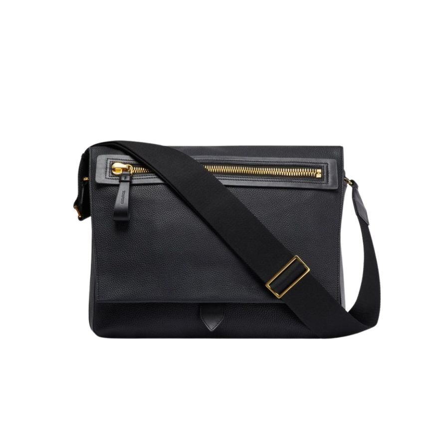 Grand Sac Messenger TOM FORD Icon cuir grainé noir Bandoulière