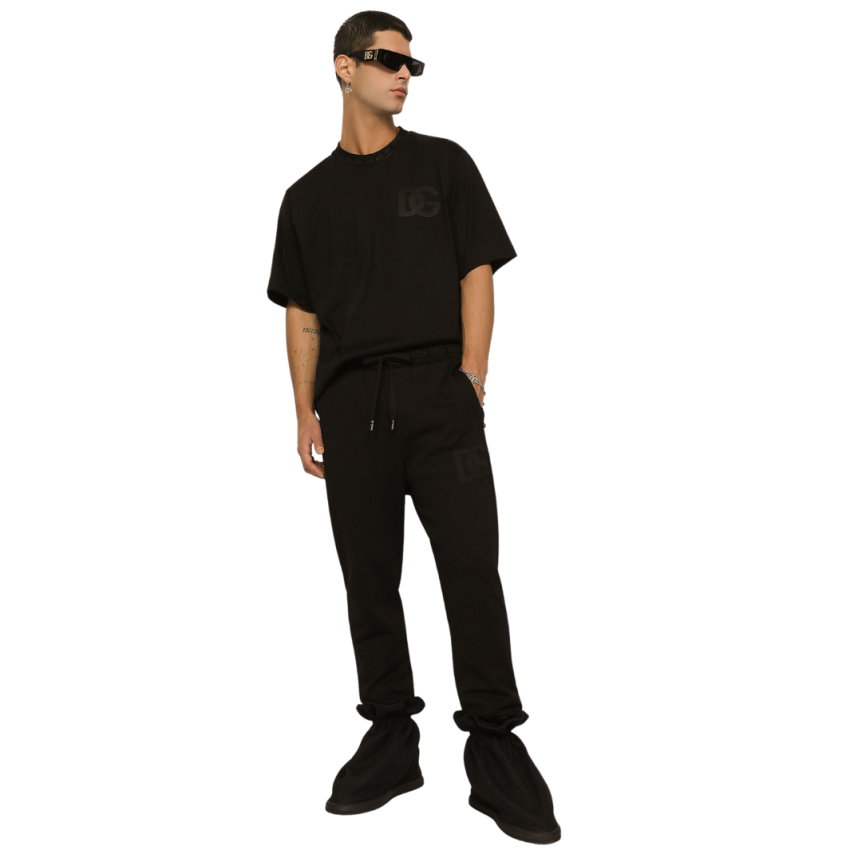 DOLCE & GABBANA Bas jogging noir ceinture monogramme broderie DG