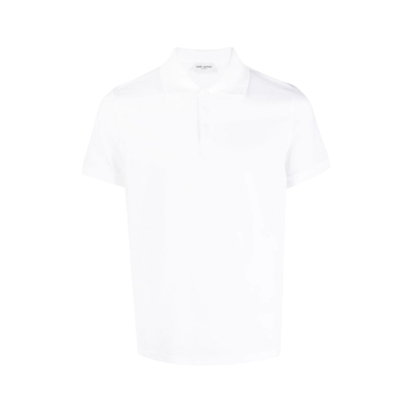 Polo SAINT LAURENT manches courtes coton bio blanc logo Monogramme blanc