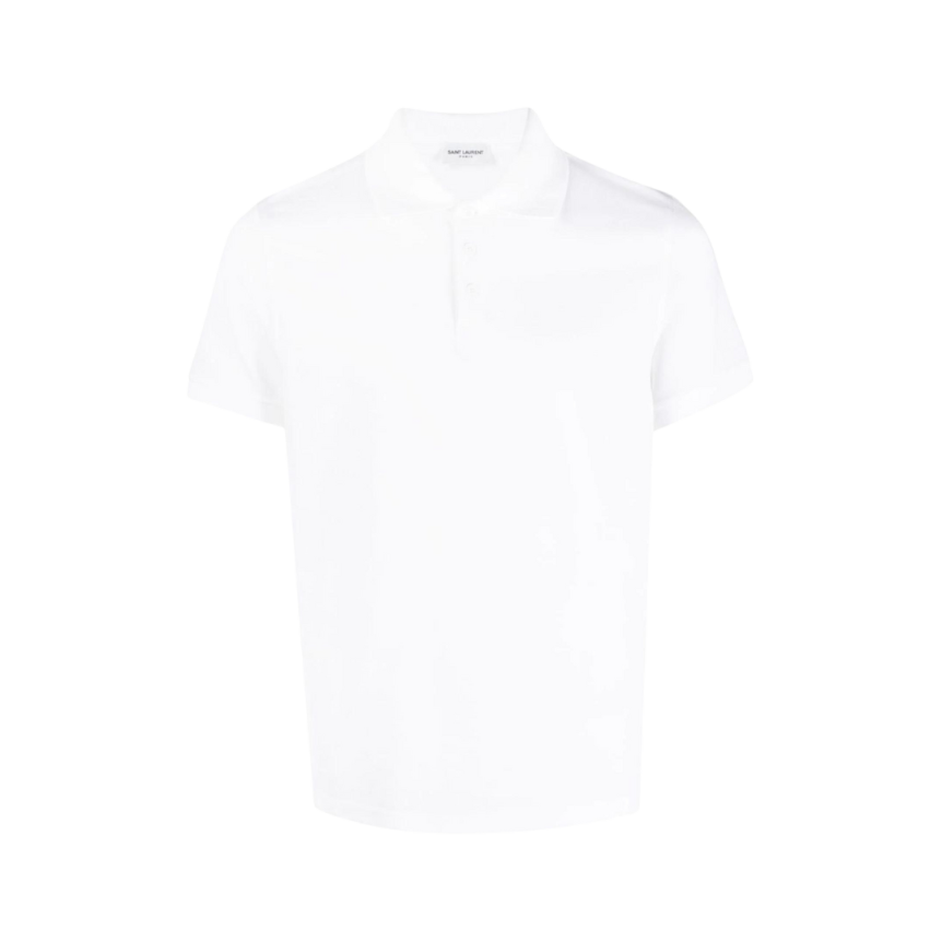 Polo SAINT LAURENT manches courtes coton bio blanc logo Monogramme blanc