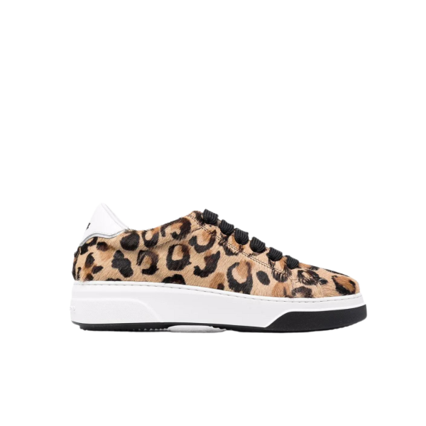 Baskets basses DSQUARED cuir façon poulain léopard