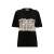 T-shirt col rond coton noir Imprimé Corset Dentelle Rose