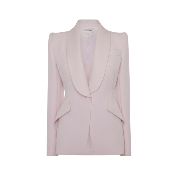 Veste cintrée épaule en pointe ALEXANDER MCQUEEN laine grain de poudre rose porcelaine