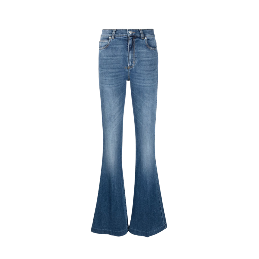 jean flare ALEXANDER MCQUEEN patch logo denim bleu finitions effet usé