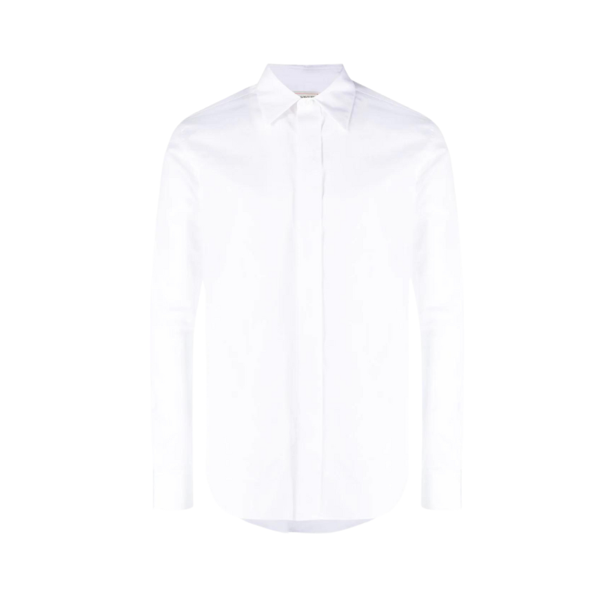 chemise popeline coton ALEXANDER MCQUEEN blanc col pointu boutonnière cachée