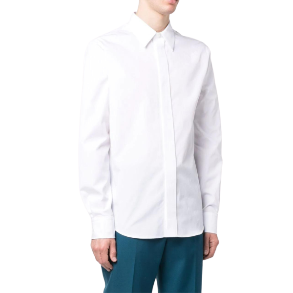 chemise popeline coton ALEXANDER MCQUEEN blanc col pointu boutonnière cachée