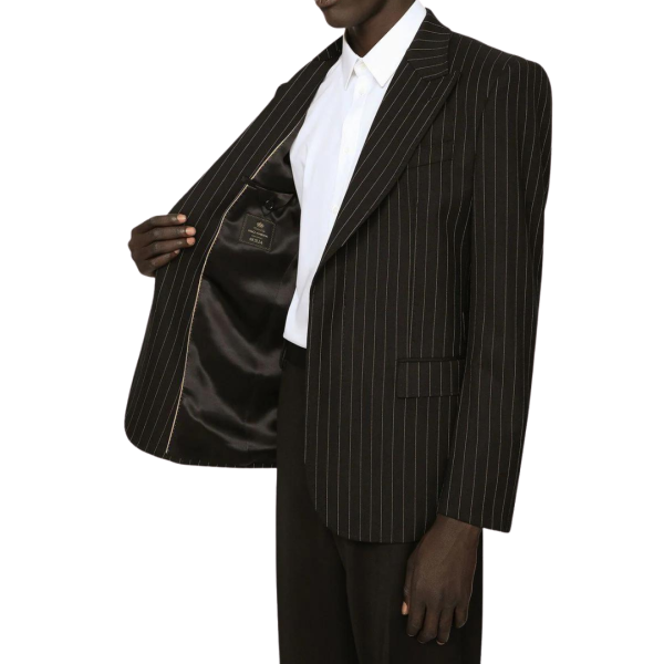 blazer bouton DOLCE & GABBANA laine noire à fines rayures tennis craie