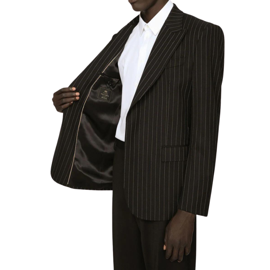 blazer bouton DOLCE & GABBANA laine noire à fines rayures tennis craie