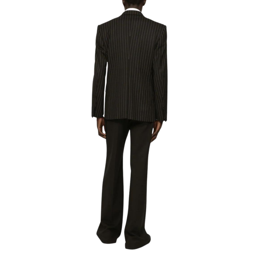 blazer bouton DOLCE & GABBANA laine noire à fines rayures tennis craie
