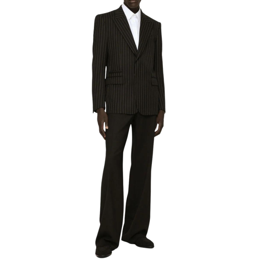 blazer bouton DOLCE & GABBANA laine noire à fines rayures tennis craie