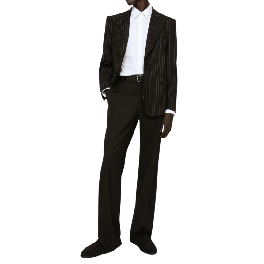 blazer bouton DOLCE & GABBANA laine noire à fines rayures tennis craie