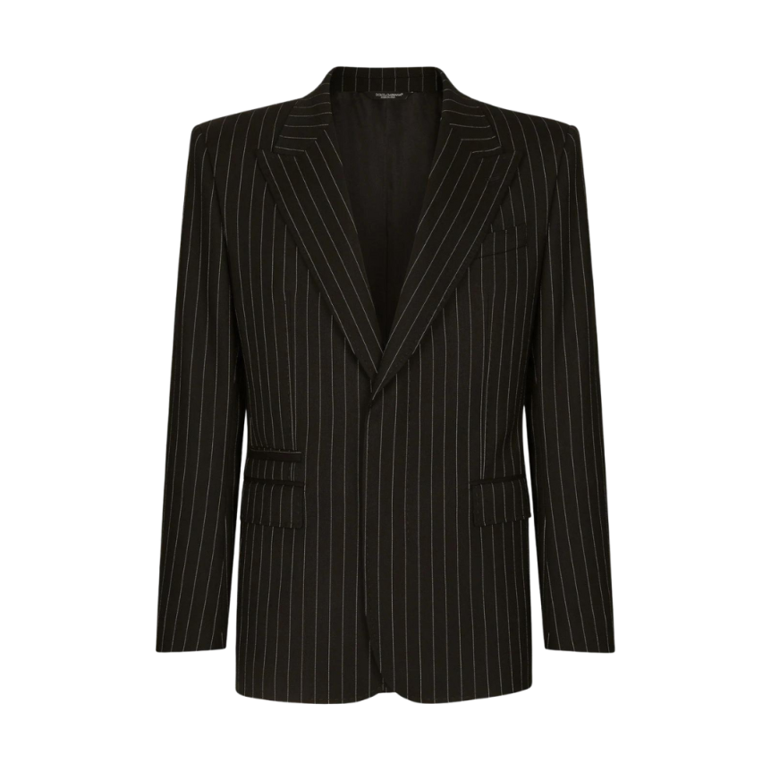 blazer bouton DOLCE & GABBANA laine noire à fines rayures tennis craie